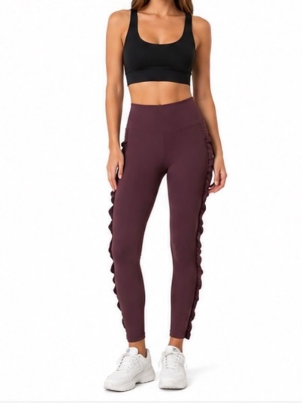 Zella‎ Ruffled Side Leggings - Deep Plum size small